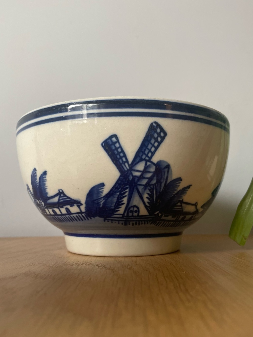 Vintage Midcentury Delft Style Blue and White Windmill Pottery Bowl